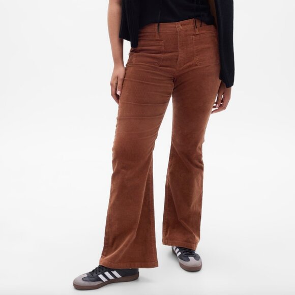 GAP High Rise Corduroy '70s Flare Pants Sable Brown Size 14 - Picture 2 of 6